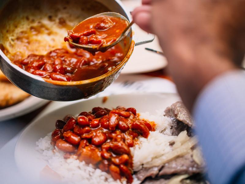 Red beans and rice is a staple dish, but you'll find lots more options as well. 